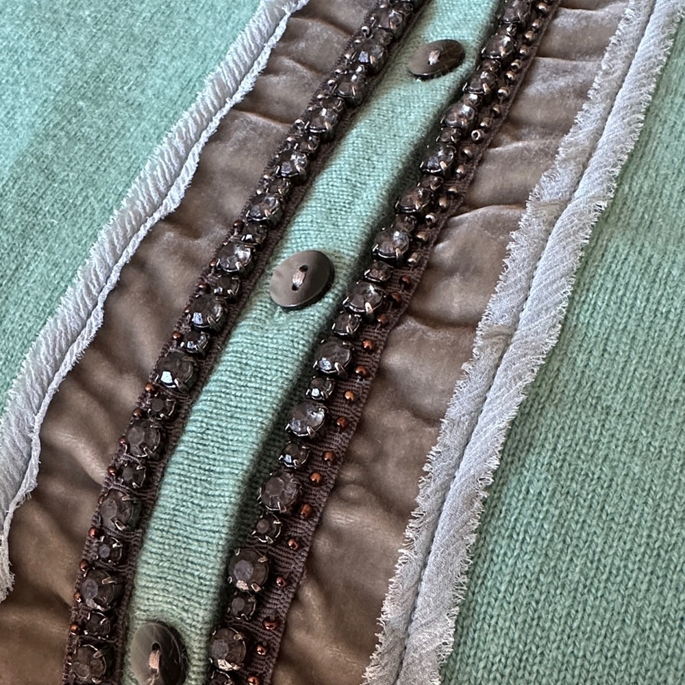 Boden minty blue/green embellished cashmere cardigan